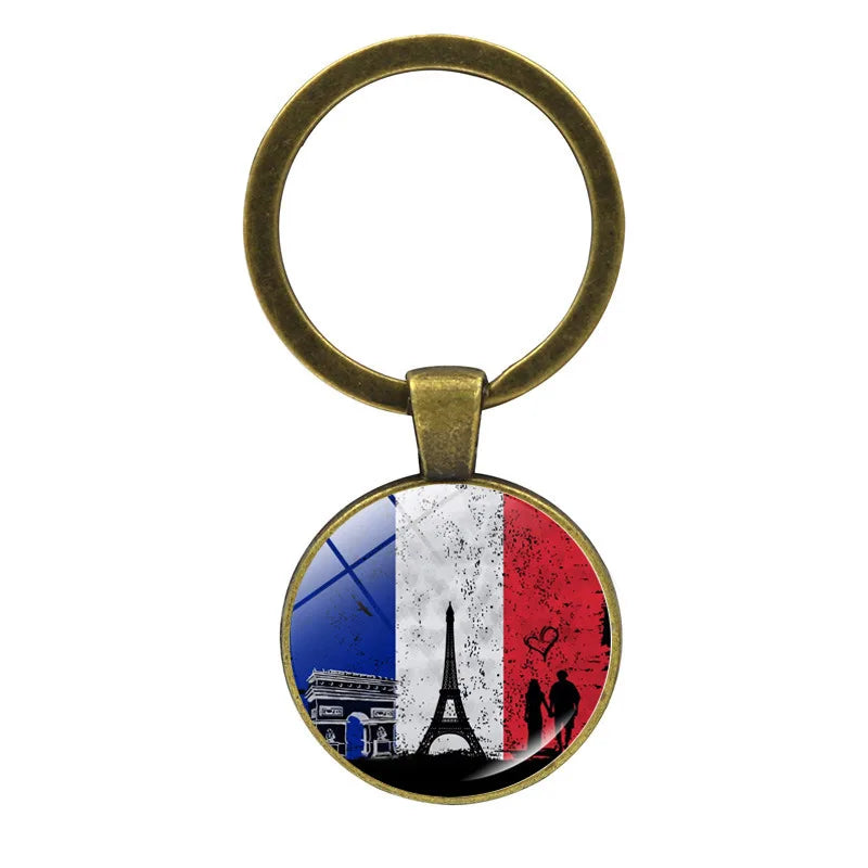 Paris Souvenirs Gifts Keychain France 2024 Eiffel Tower Triumphal Arch National Flag Glass Pendant Universal Car Bag Keyring