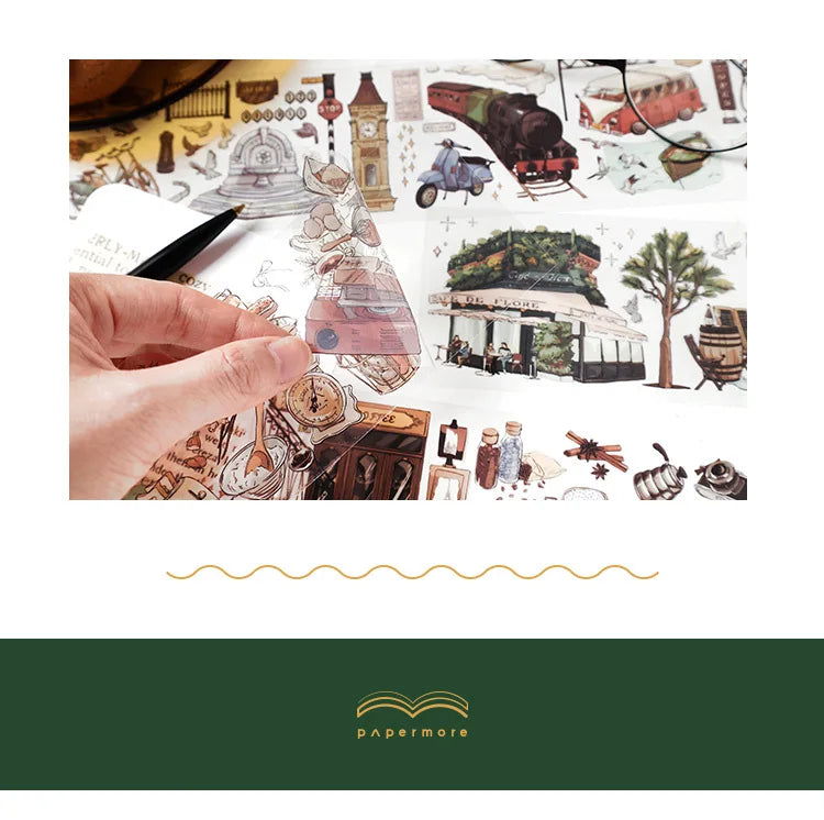 Travel Journey Memory Washi Masking Tape Coffee Shop City Street View Decorative Stickers Diy Label For Scrapbooking Diary Album