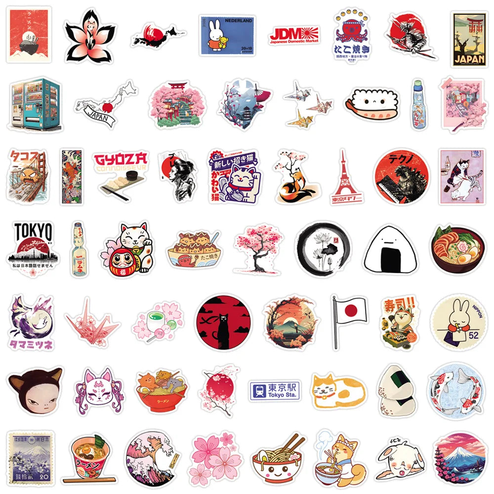 110Pcs Japanese Stickers Tokyo Lucky Cat DIY Stickers Scrapbooking Phone Luggage Skateboard Waterproof Decals
