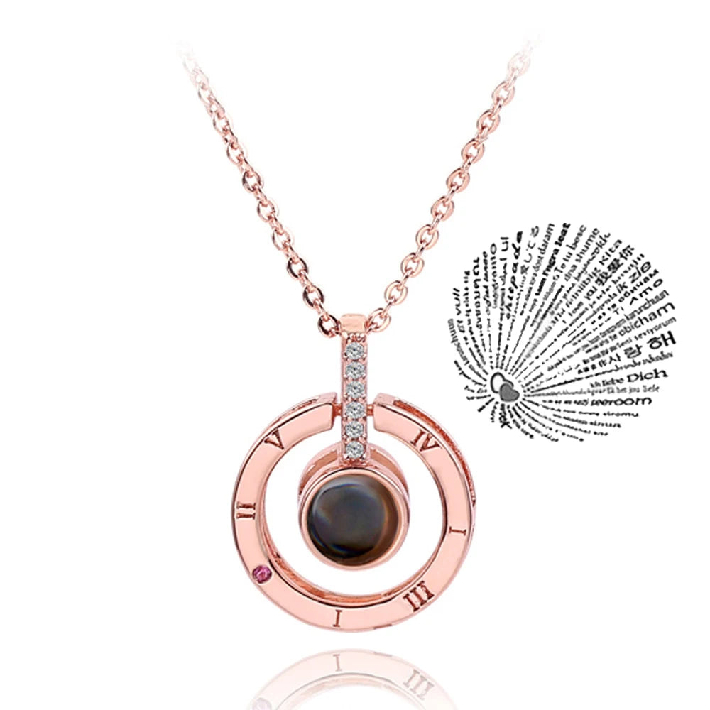 I Love You Necklace With Rose Gifts Box 100 Languages Projection Pendant Jewelry For Girlfriend 2023 New In Romantic Accessories