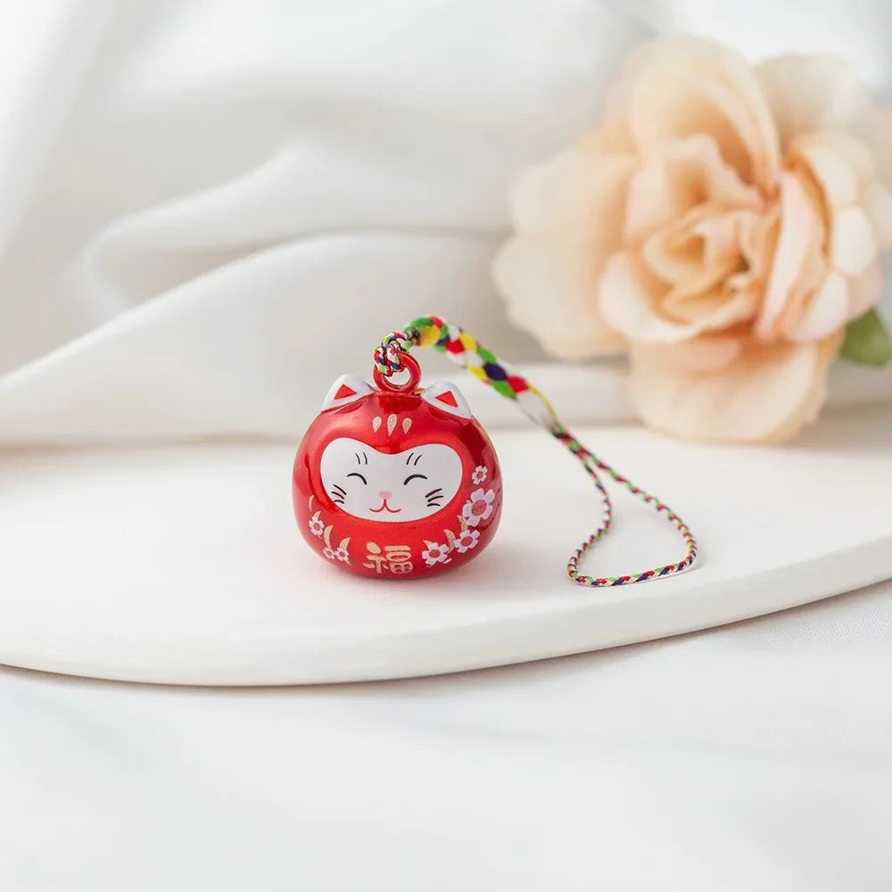 Japanese Lucky Cat Bag Pendants Japan Daruma Keyring Bells Pendant Lucky Cat Keychain Good Fortune Wealth Charm Jewelry Gift
