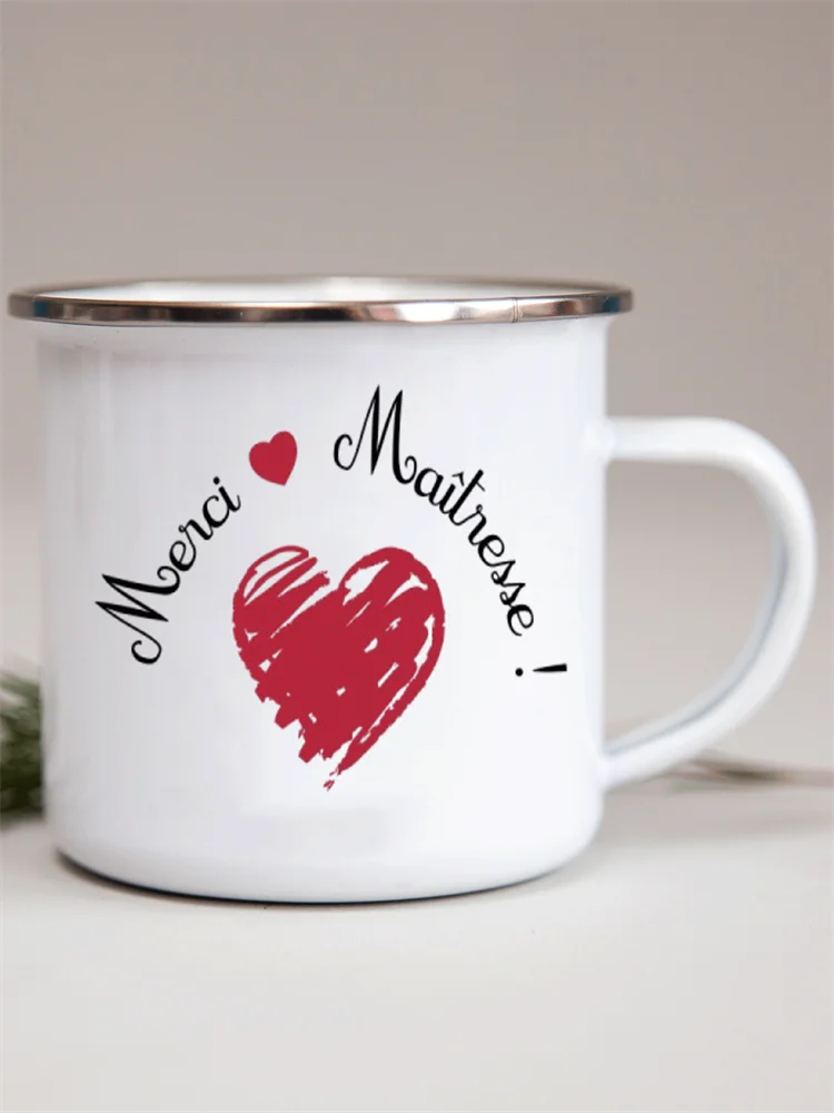 French Flower Printed Enamel Mugs Creative Coffee Mug Milk Wine Beer Drink Juice Cup School Home Handle Drinkware Teacher Gifts