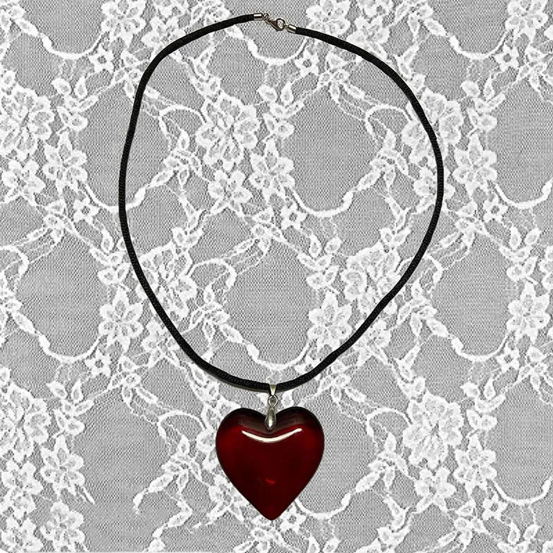 Y2k Love Heart Necklace for Women Fashion Hip Hop Red Hearts Pink Pendants Necklaces Rope Chain Girls Rave Gift Gothic Jewelry