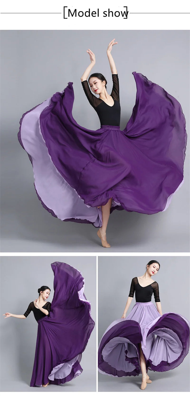 Flamenco Chiffon Dance Skirt for Women 720 Degrees Solid Color Long Skirts Dancer Practice Wear Chinese Style Skirt with Big Hem