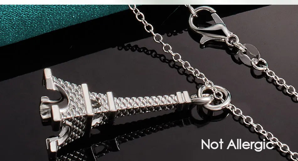 DOTEFFIL 925 Sterling Silver 16-30 Inch Chain Eiffel Tower Paris Pendant Necklace For Woman Wedding Engagement Fashion Jewelry