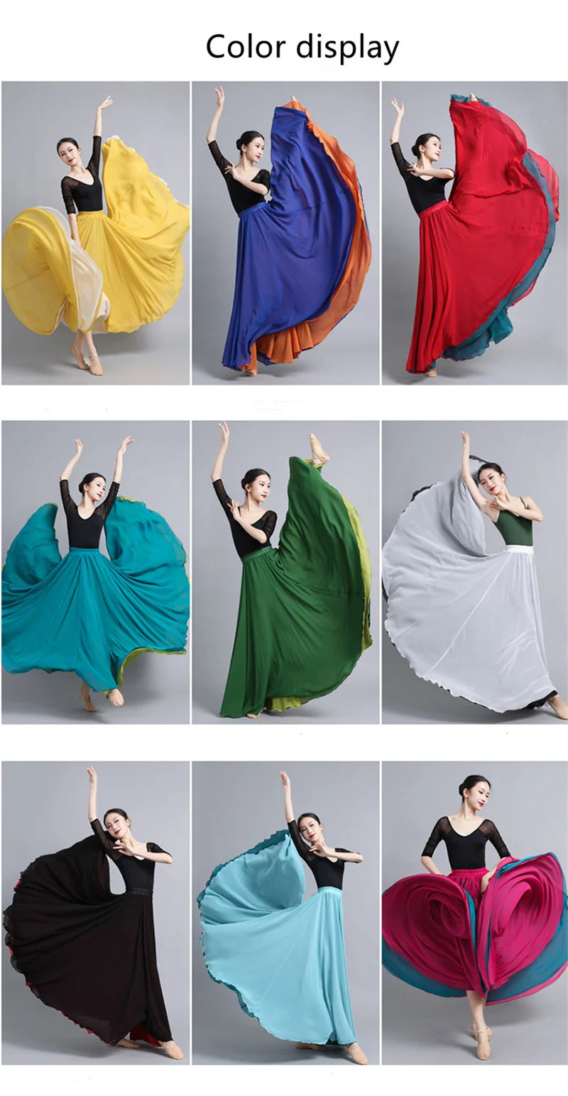 Flamenco Chiffon Dance Skirt for Women 720 Degrees Solid Color Long Skirts Dancer Practice Wear Chinese Style Skirt with Big Hem
