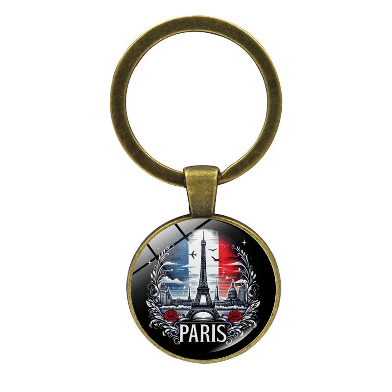Paris Souvenirs Gifts Keychain France 2024 Eiffel Tower Triumphal Arch National Flag Glass Pendant Universal Car Bag Keyring