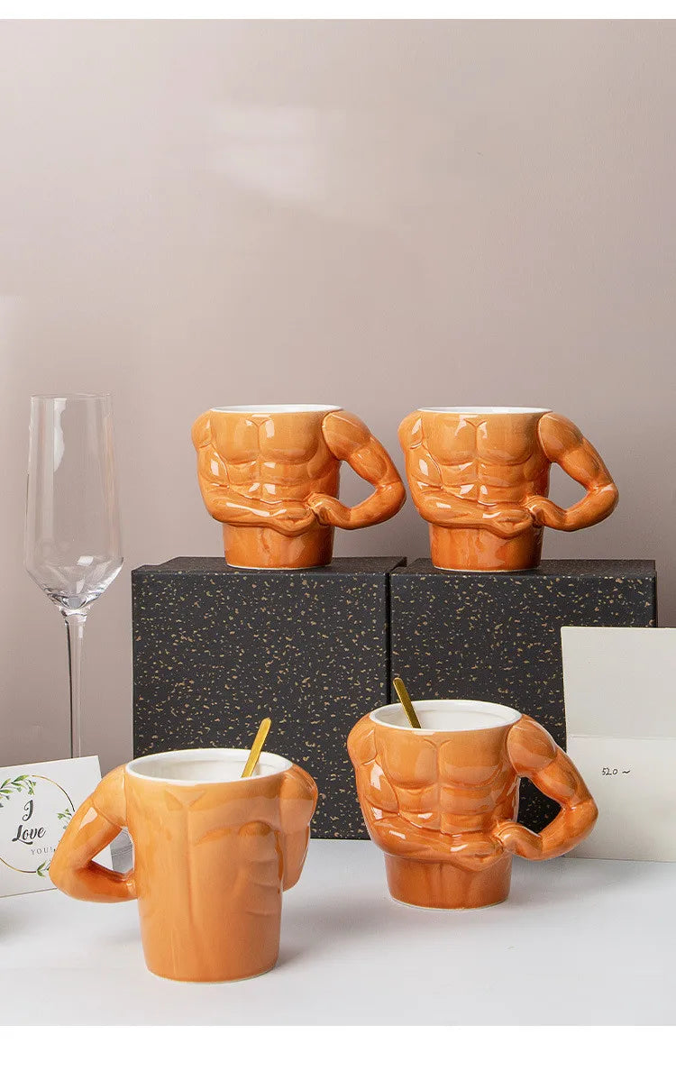 Creative Ceramic Pectorales Mugs Home Breakfast Milk Coffee Mug Water Cups Boys Gym Trainer UP YOU Funny Gift Mugs Holiday Gift