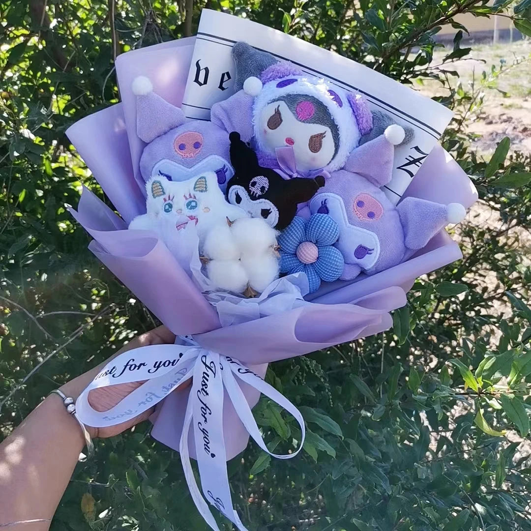 Christmas Gifts Sanrio Plush Flowers Bouquet Kuromi Plushie Soft Doll Animals Valentine's Day Birthday Wedding Party Gift