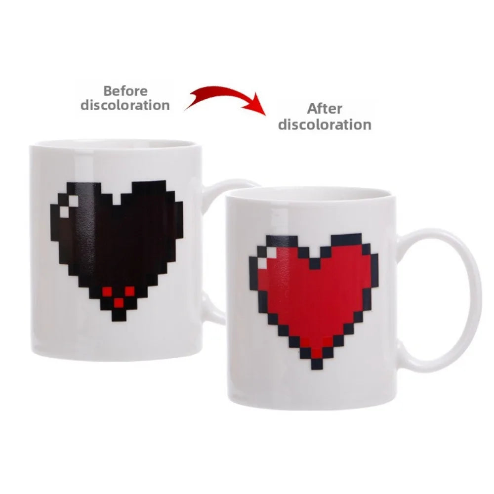 11 Oz Color Changing Love Cup with Handle, Color Changing Magic Love Coffee Cup, Couple Gift, Easy To Clean and Reusable