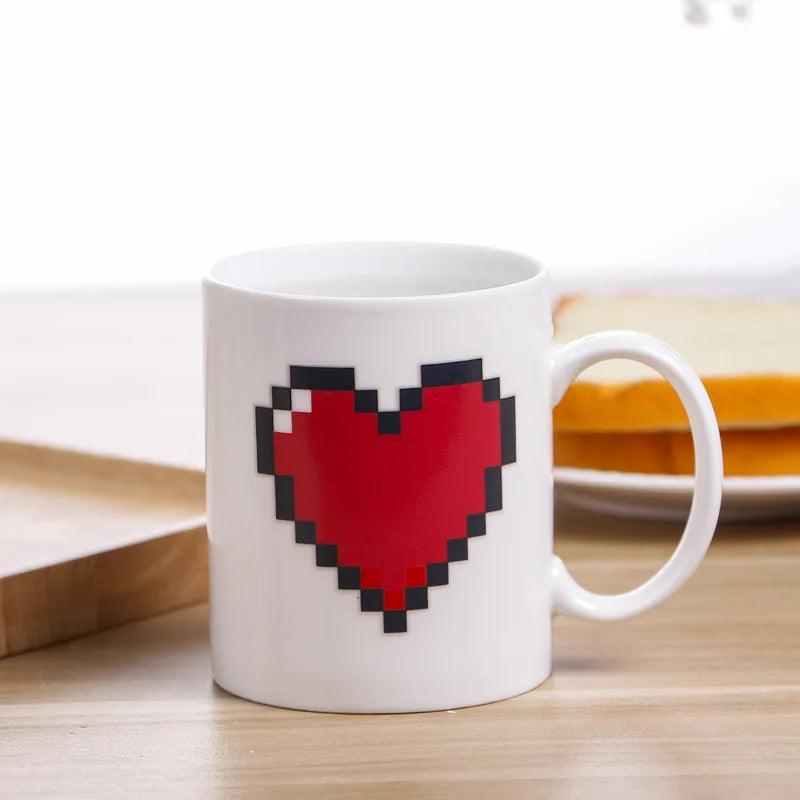 11 Oz Color Changing Love Cup with Handle, Color Changing Magic Love Coffee Cup, Couple Gift, Easy To Clean and Reusable