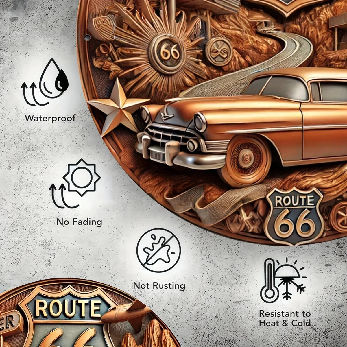 Antique Route 66 Decorative Metal Sign 78x78 Inches Outdoor Wall Art Durable Weather Resistant Ideal for Home and Garden Decor