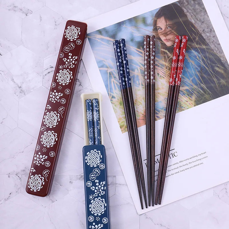 Japanese Chopsticks Natural Ironwood Handmade Value Gift Sushi Chinese Food Reusable Portable Travel Tableware with Box Set