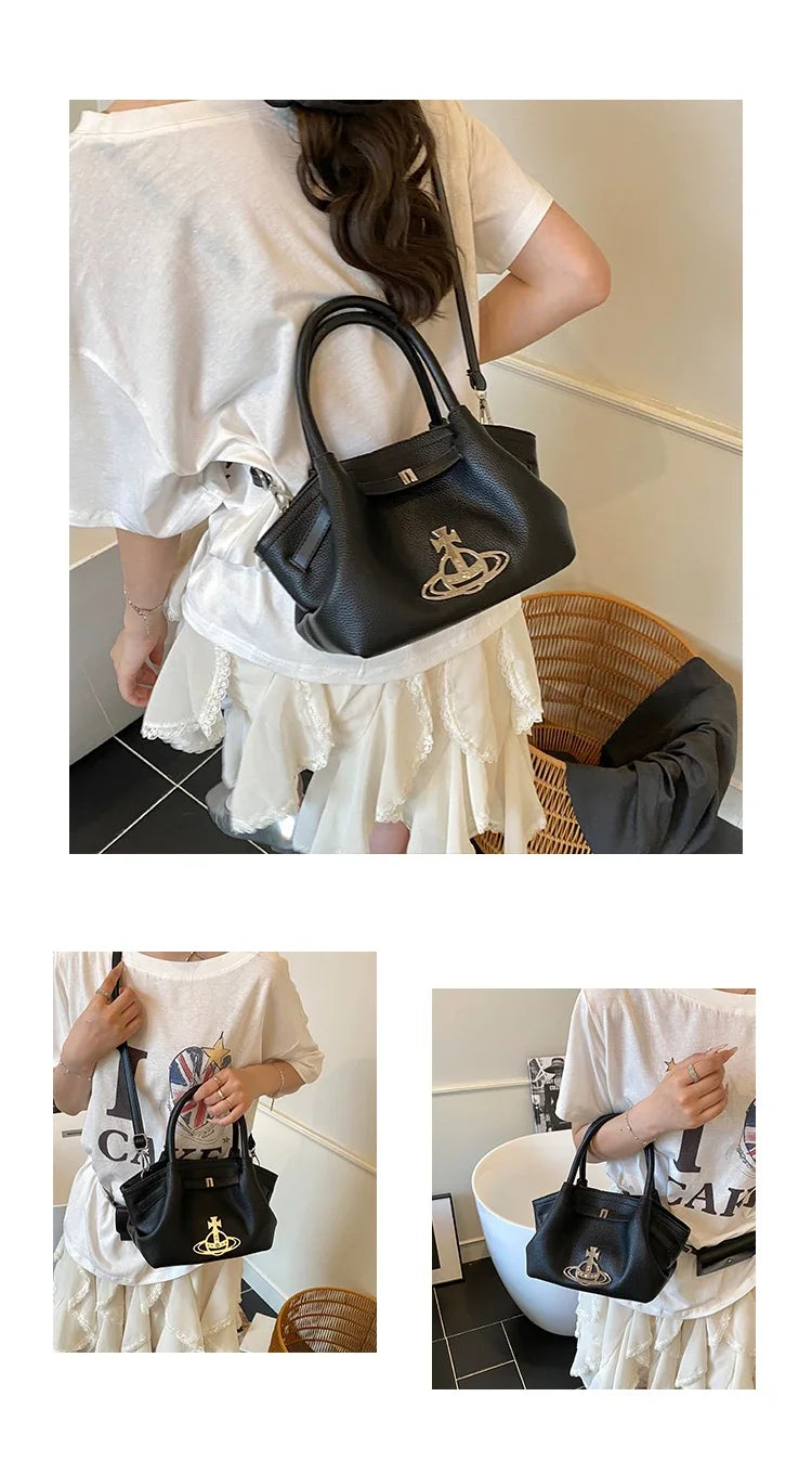 Classic Designer Paris Fashion Tote Messenger Purse Shopper Bag Elegant Leather Solid Color Commuter
