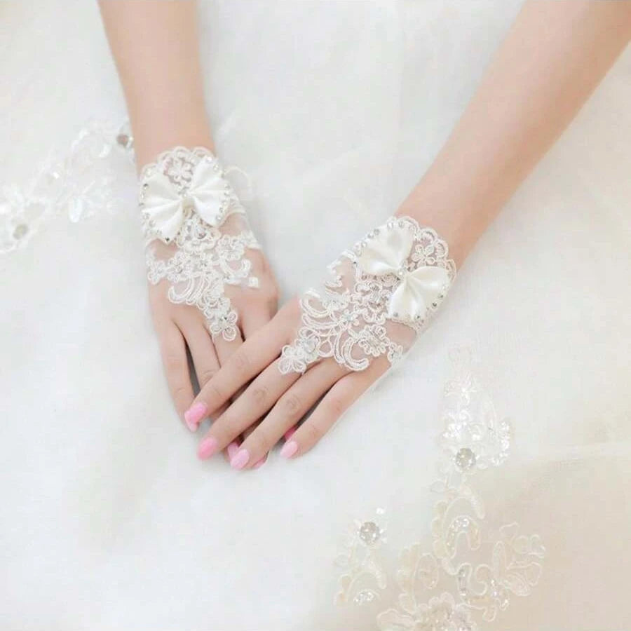 White Ivory Bridal Gloves Short Fingerless Wedding Gloves Gant Mariage Femme Accessoires Mariage Novia Bride Guantes 2025