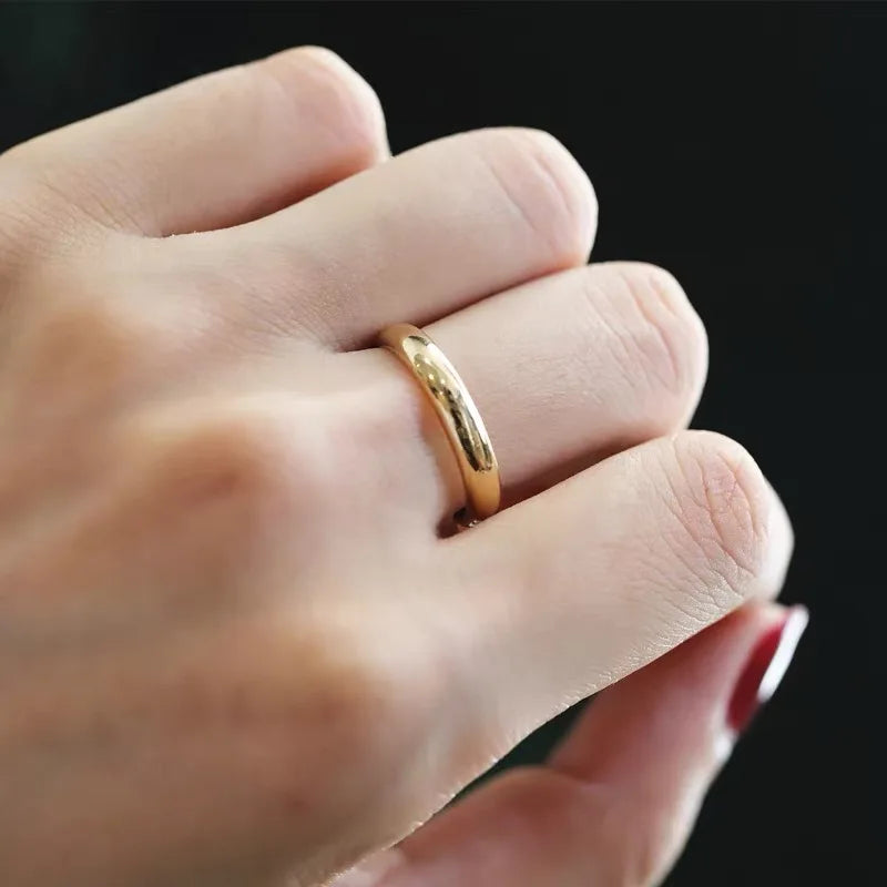 Non-Fading Fine 4mm Round 18K Golden Ring Women's Men's Simple Wedding Band Lover's Couple's Gift Jewelry