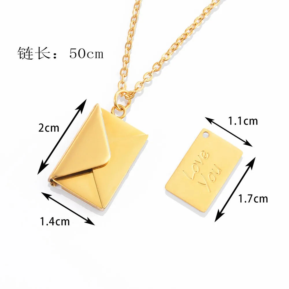 Envelope Love Letter Necklace for Women Stainless Steel Love You Gift Message Engraved Jewelry Pendant Couples and Family