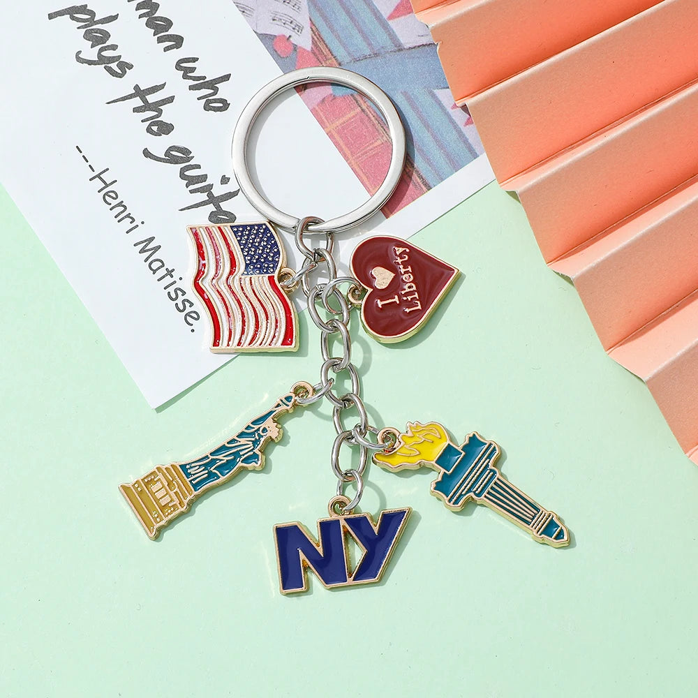 Statue of Liberty Decorations Independence Day Keychain Bag Pendant Heart Decorative Keying Backpack Liberty Pendant Accessories