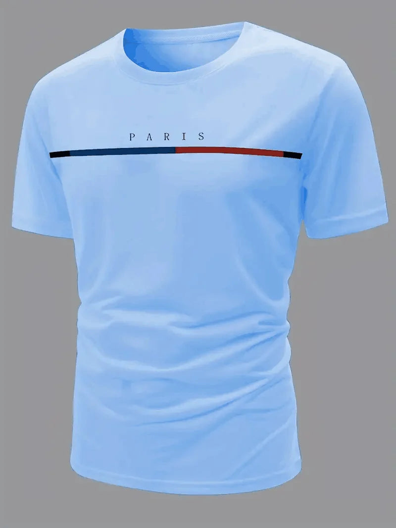 Paris Theme Pattern Print Men's Comfortable Cotton T-shirt, Pattern T-shirt Men's Summer Wear, Men's Clothing