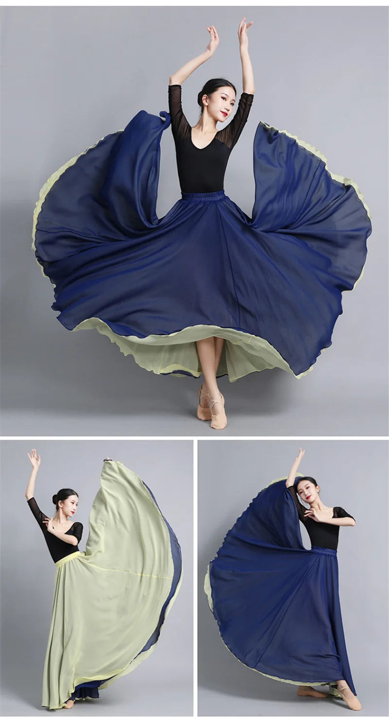 Flamenco Chiffon Dance Skirt for Women 720 Degrees Solid Color Long Skirts Dancer Practice Wear Chinese Style Skirt with Big Hem