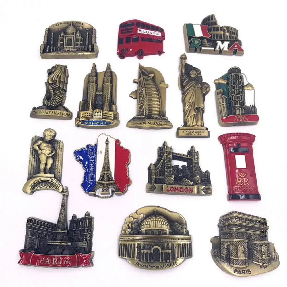 Home Decor Fridge Magnet Refrigerator Metal USA Alaska York Paris Italy London Post Office UK Dubai Belgium Israel Stereo