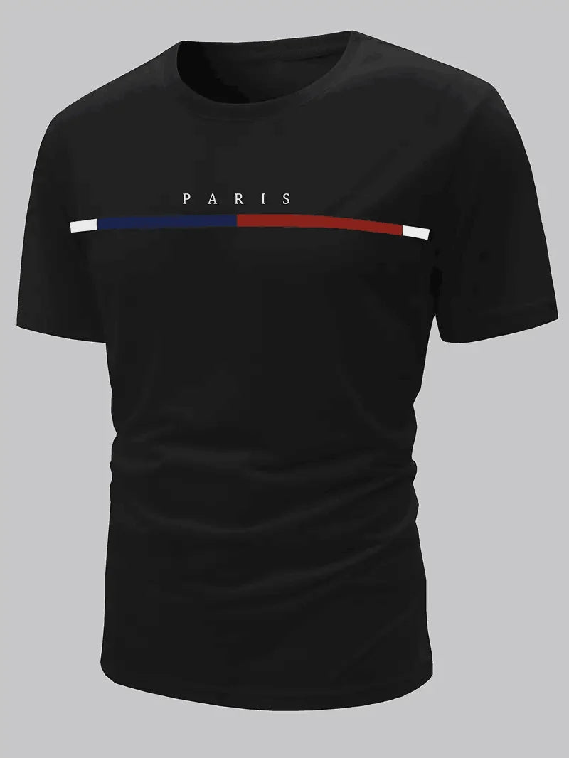 Paris Theme Pattern Print Men's Comfortable Cotton T-shirt, Pattern T-shirt Men's Summer Wear, Men's Clothing