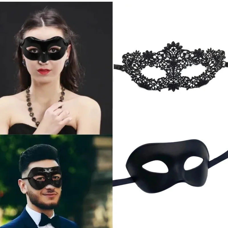 Black Masquerade Eye Masks Couple Venetian Men Women Cosplay Costume Halloween Dance Club Prom Party Headdress Half Face Masks