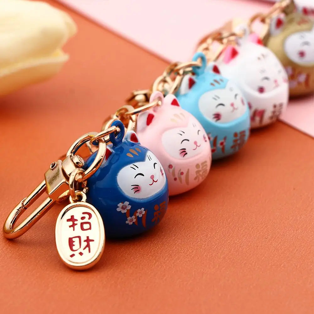 Japanese Cute Lucky Cat Keychains Cartoon Lucky Cat Key Chains Car Bag Charm Ornaments Pendant Keyring Couple Gift