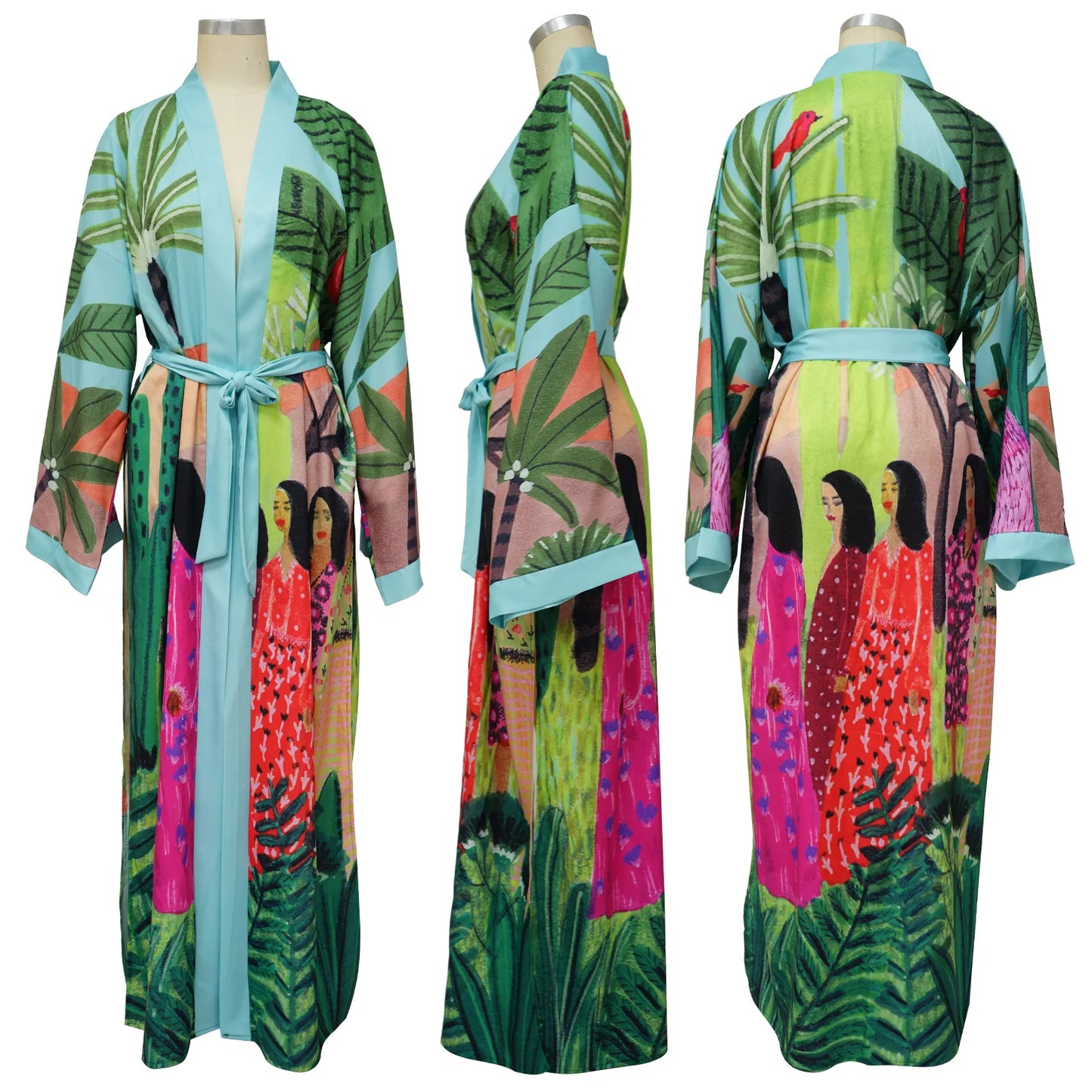 New Style Japanese Traditional Kimono Gown With Obi Popular Print Flower Pajamas Women Silk Large Size Bathrobe Yukata Dress