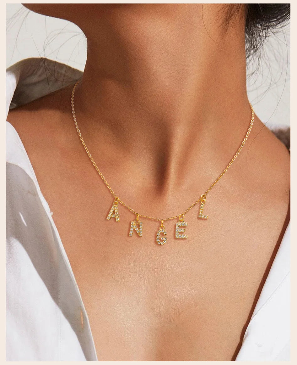 Custom Personalized Name Necklace for Women, Initial Letter Pendant Zircon Necklace, Stainless Steel Wholesale Jewelry