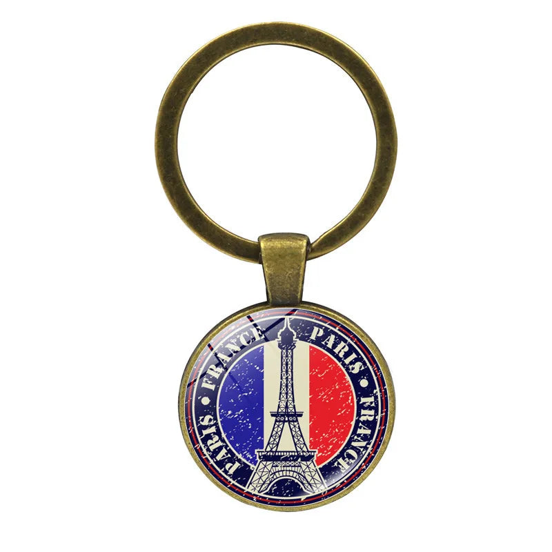 Paris Souvenirs Gifts Keychain France 2024 Eiffel Tower Triumphal Arch National Flag Glass Pendant Universal Car Bag Keyring