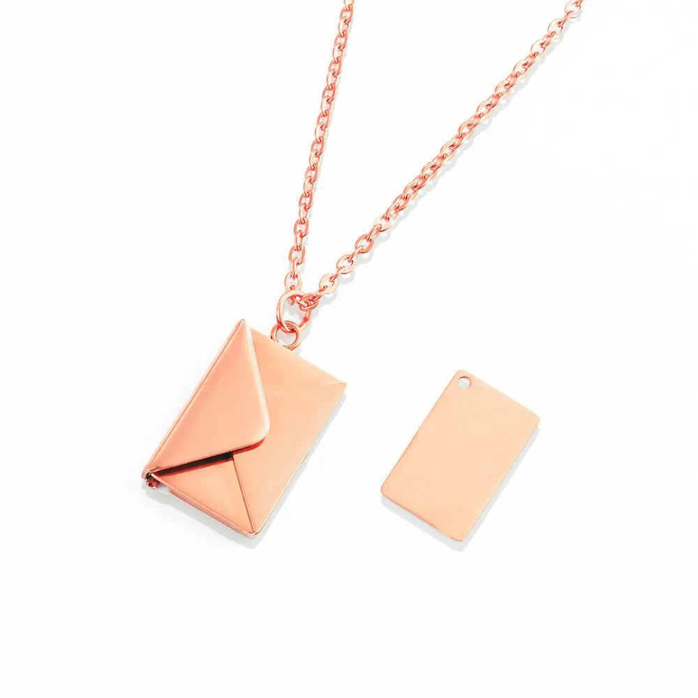 Envelope Love Letter Necklace for Women Stainless Steel Love You Gift Message Engraved Jewelry Pendant Couples and Family