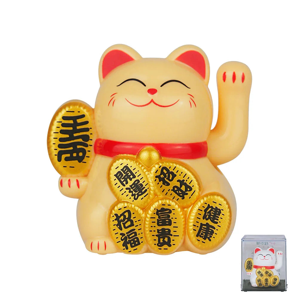 2inch Solar Powered Maneki Neko Lucky Cat For Home Office Car Decoration Birthday Gift Welcoming Waving Hand Beckoning Fortune
