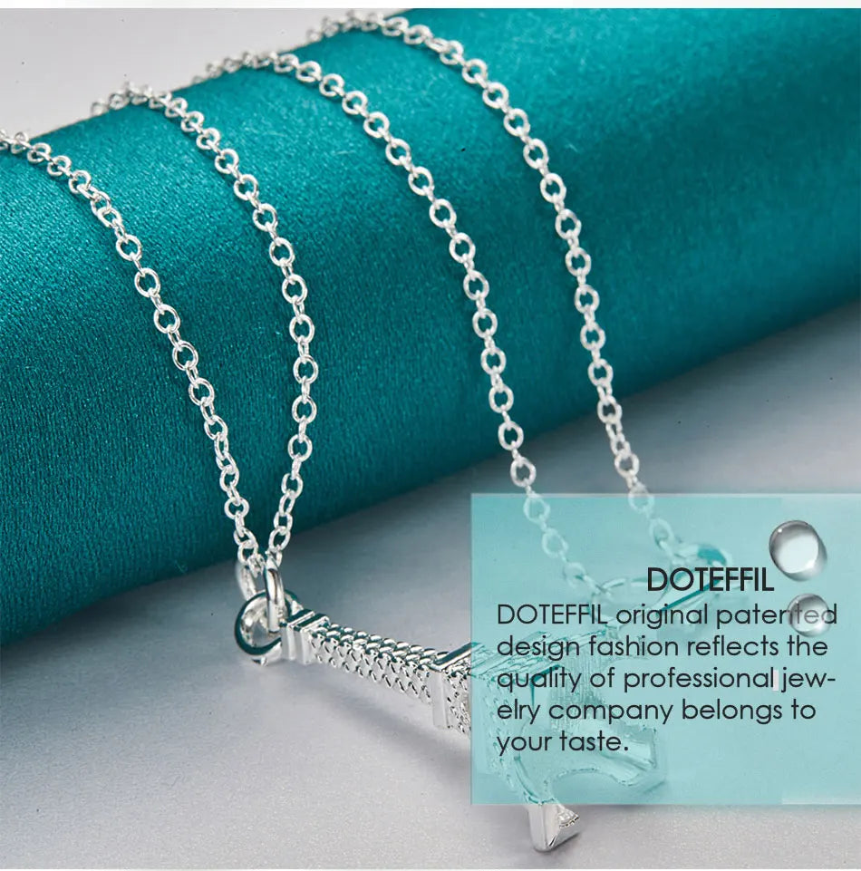 DOTEFFIL 925 Sterling Silver 16-30 Inch Chain Eiffel Tower Paris Pendant Necklace For Woman Wedding Engagement Fashion Jewelry