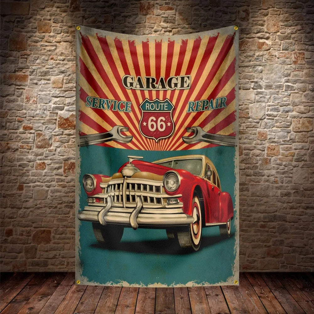 3X5Ft U.S. Route 66 Motorcycle Flag Polyester Digital Printing Car Banner For Decor