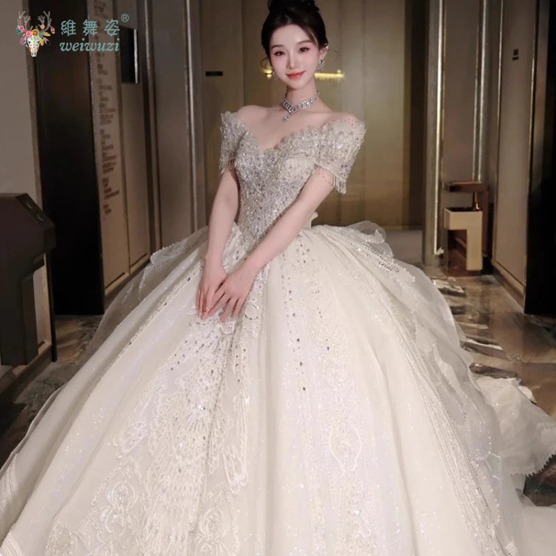 High End Quality Princess Dresses Ball Gown Crystal Heavy Beading 2025 Luxury Bridal Wedding Off Shoulder Main Wedding Dress