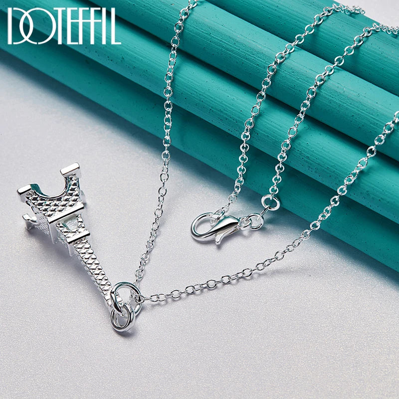 DOTEFFIL 925 Sterling Silver 16-30 Inch Chain Eiffel Tower Paris Pendant Necklace For Woman Wedding Engagement Fashion Jewelry