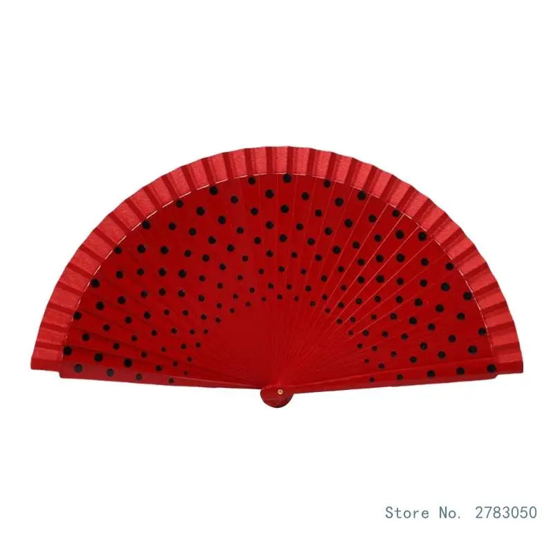 Flamenco Spanish Vintage Hand Fan Wedding Dance Dots Pattern Folding Fan Elegant Handheld Dancing Performances