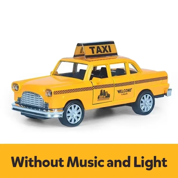 1/32 Retro Taxi Model Alloy Car Toy Miniature Car Collection Diecast Sound Light Kids Toys Children's Day Gift