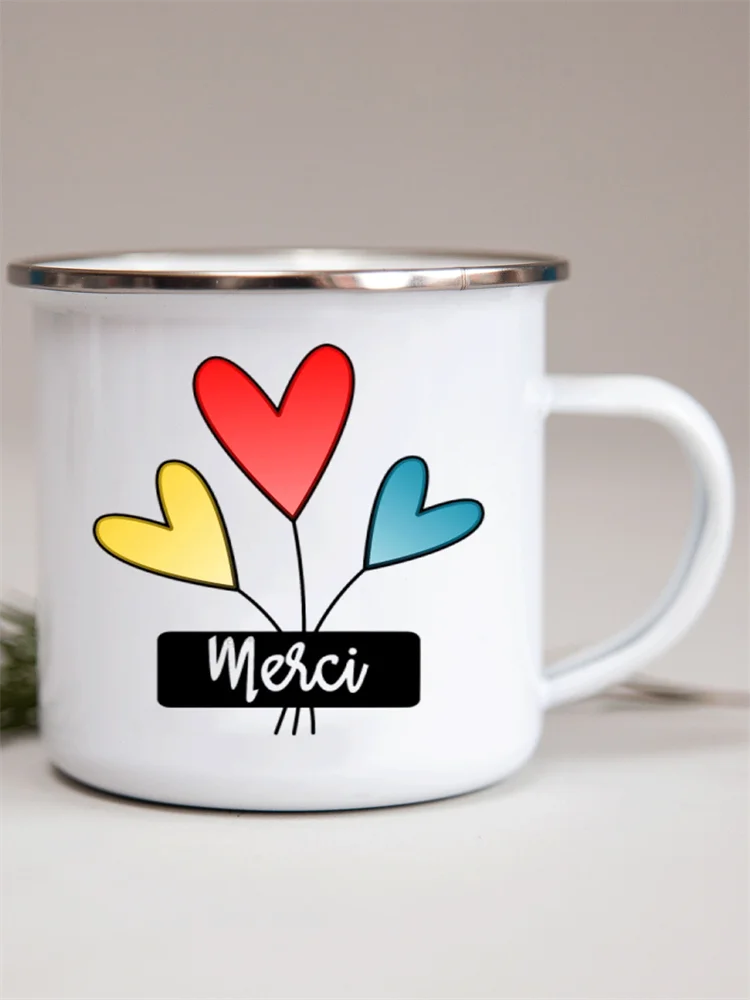 French Flower Printed Enamel Mugs Creative Coffee Mug Milk Wine Beer Drink Juice Cup School Home Handle Drinkware Teacher Gifts
