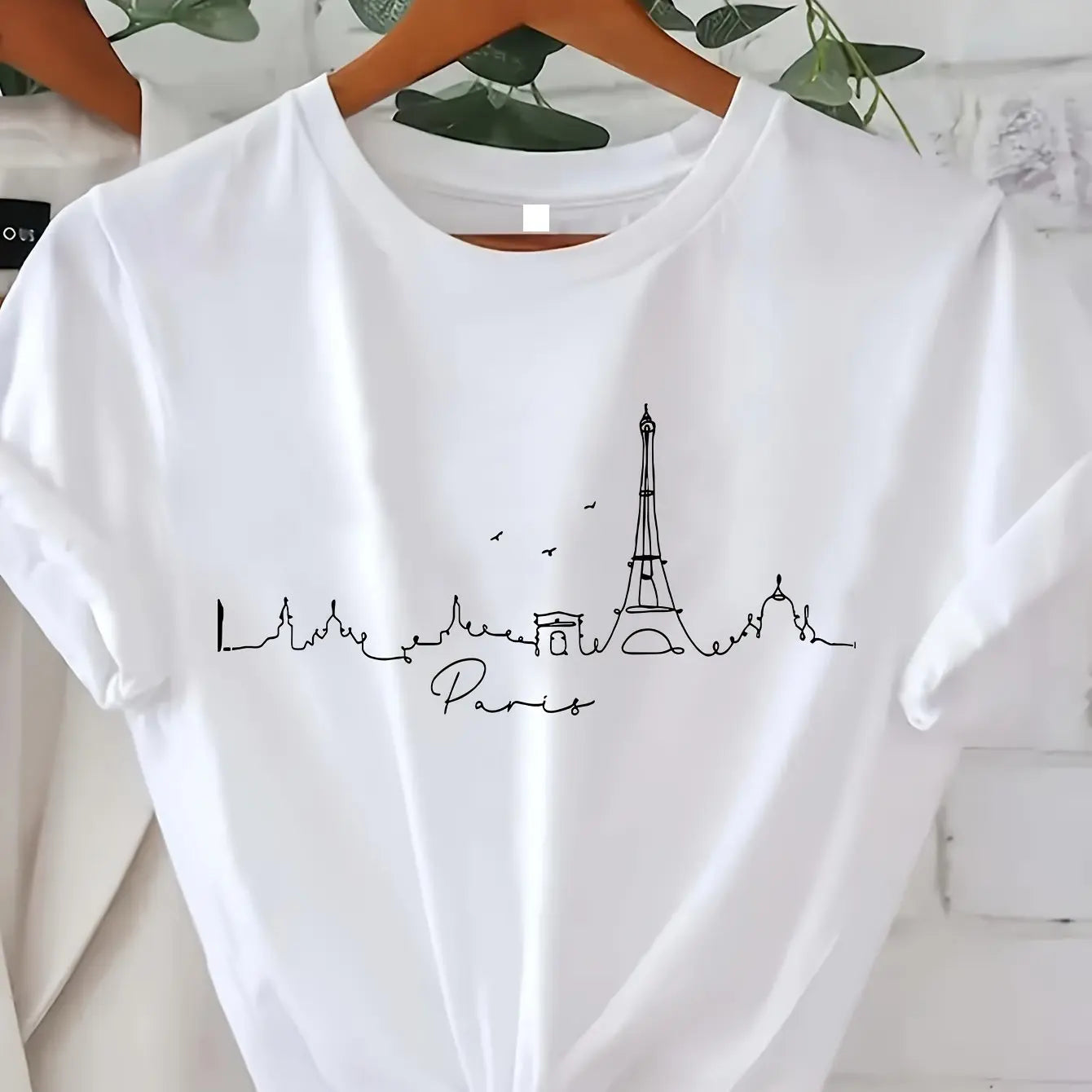 Paris Print T-shirt Short Sleeve Crew Neck Casual Top for Summer & Spring Women's ClothinCasual Female Clothing