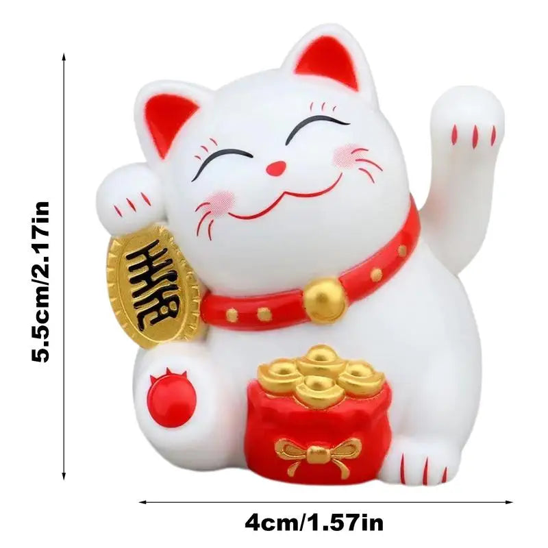 Solar Powered ManekiNeko Lucky Cat Welcoming Chinese Lucky Cat Waving Hand Beckoning Fortune Cat Figurines For Home Decor