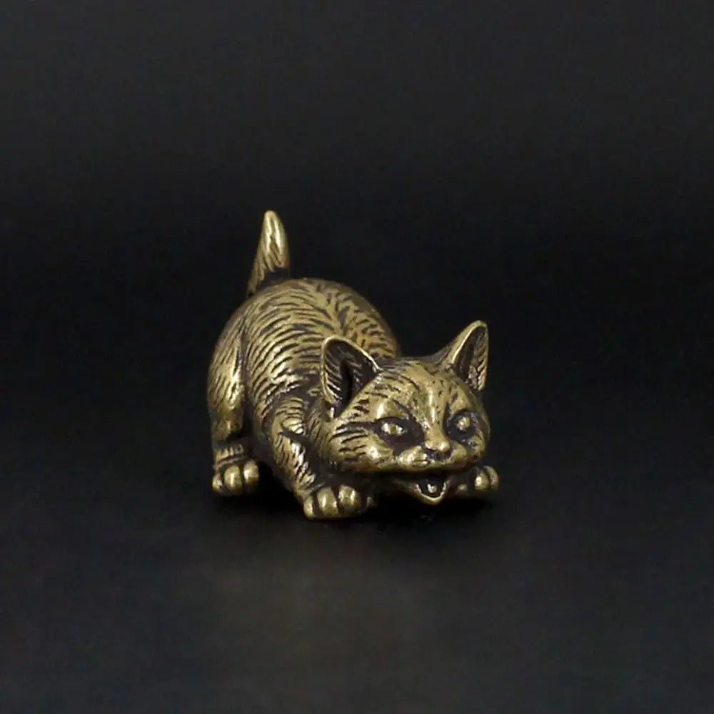 Crafts Brass Small Cat Metal Statue Cute Creative Tea Pet Simulated Exquisite Model Sculpture Toy