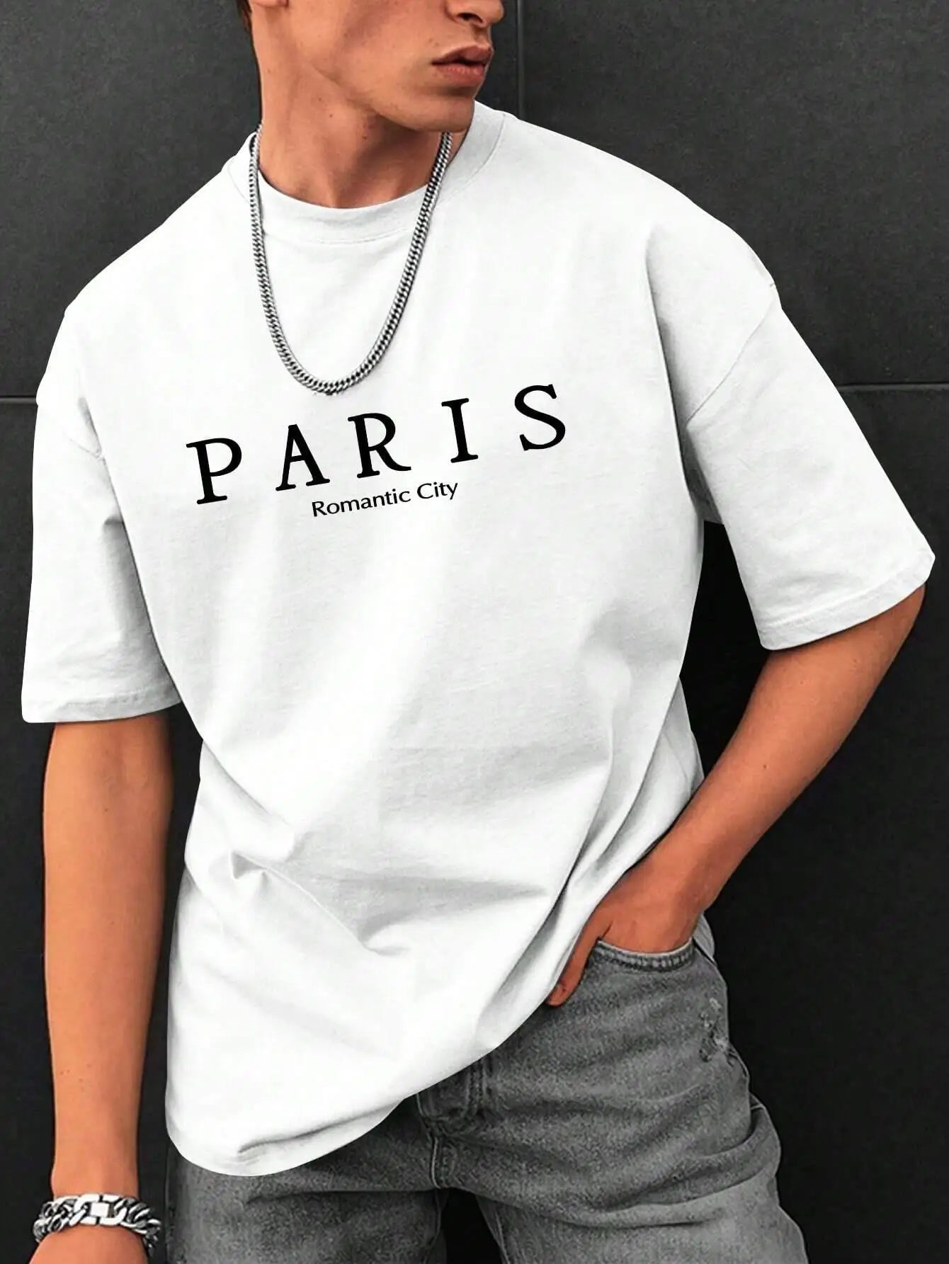 Paris Romantic City Letter Graphic Print Tees Men T-Shirt Summer Loose Clothing Loose Cotton Oversize Tshirt Street Soft Tops