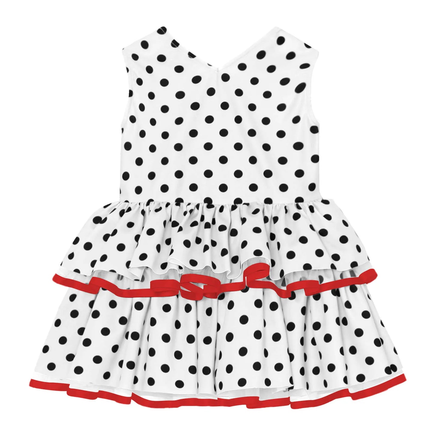 Baby Girls Cute Flamenco Dance Costume V-neck Sleeveless Tassel Polka Dot Mesh Layered Cake Dress for Dance Party Performance