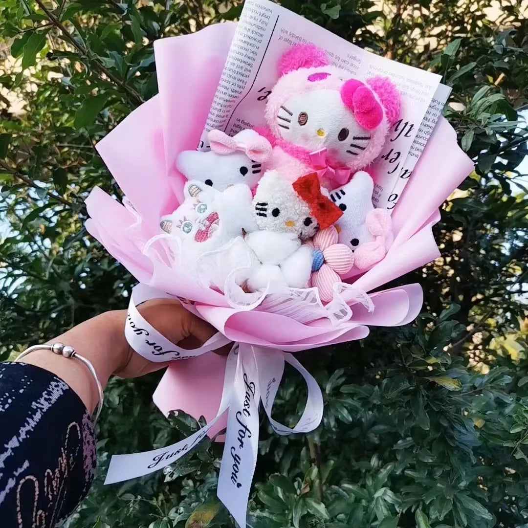 Christmas Gifts Sanrio Plush Flowers Bouquet Kuromi Plushie Soft Doll Animals Valentine's Day Birthday Wedding Party Gift