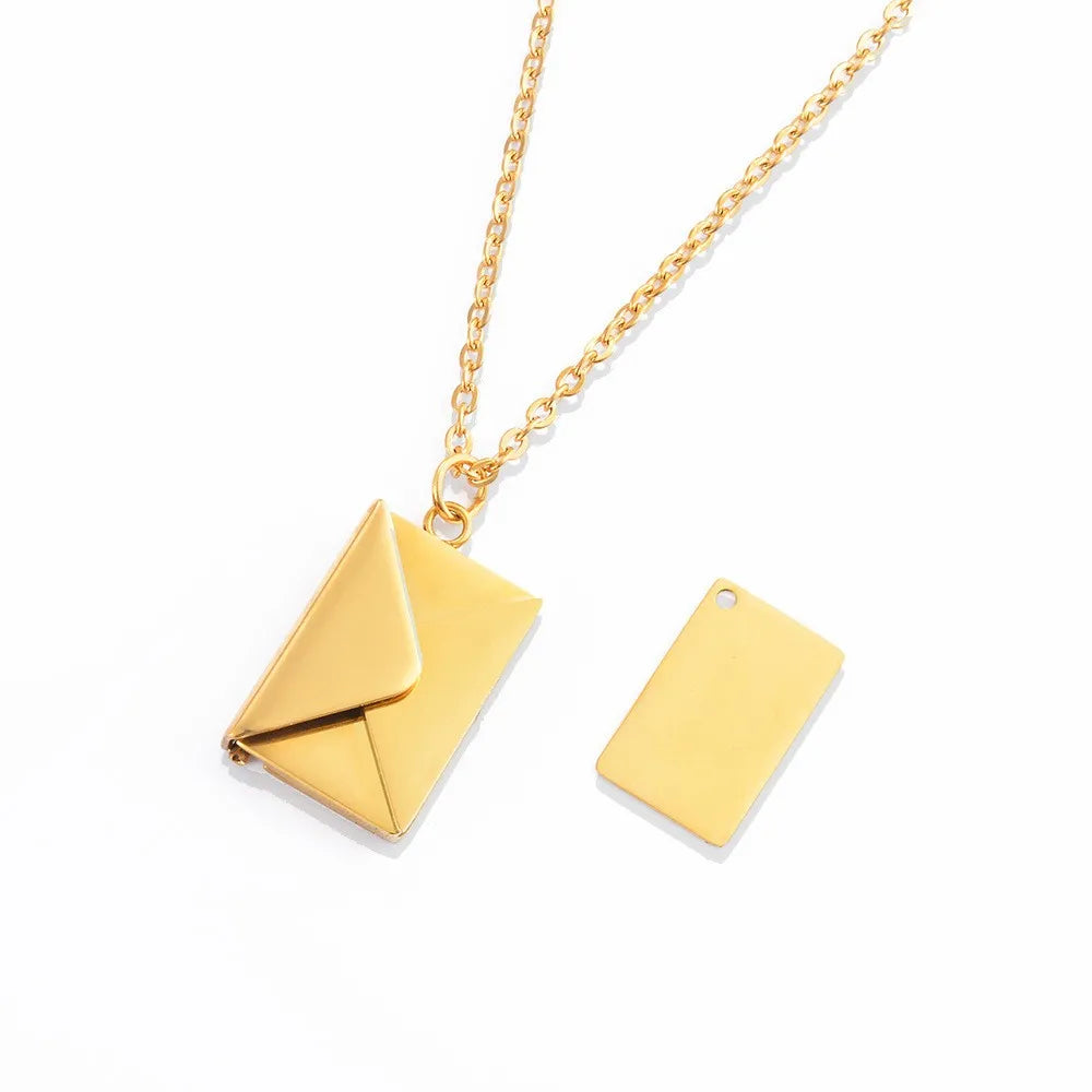 Envelope Love Letter Necklace for Women Stainless Steel Love You Gift Message Engraved Jewelry Pendant Couples and Family