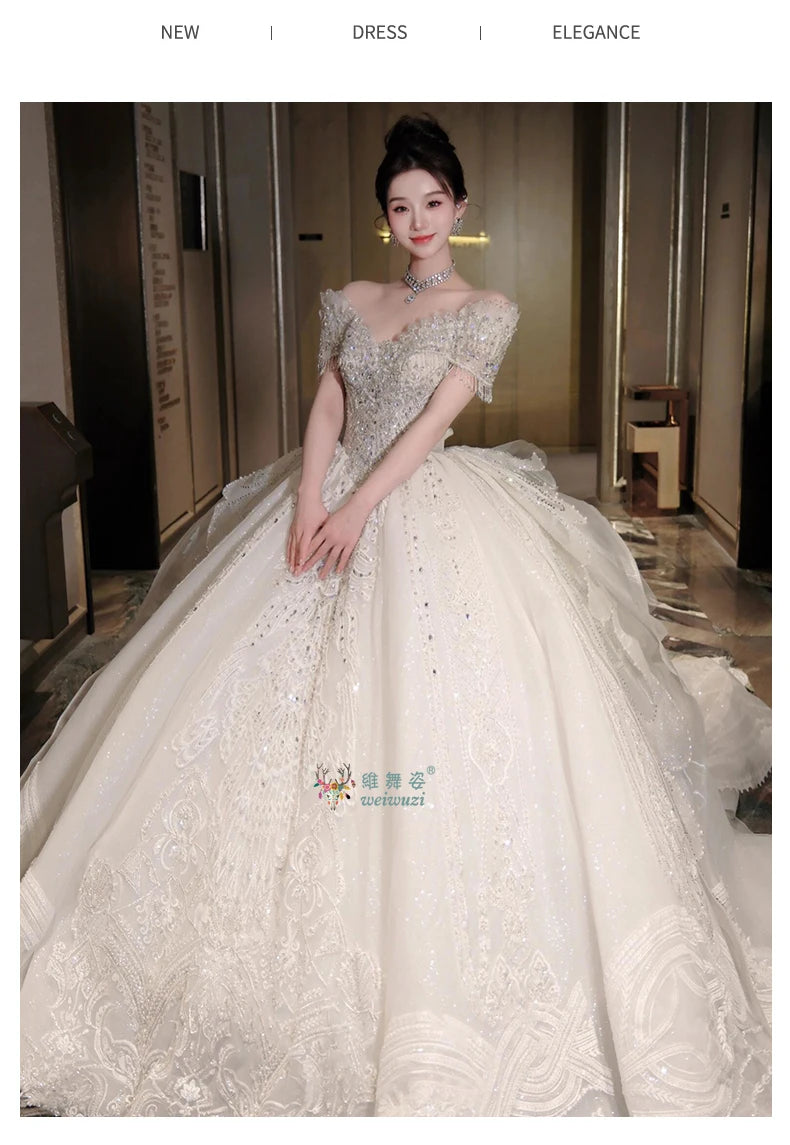 High End Quality Princess Dresses Ball Gown Crystal Heavy Beading 2025 Luxury Bridal Wedding Off Shoulder Main Wedding Dress