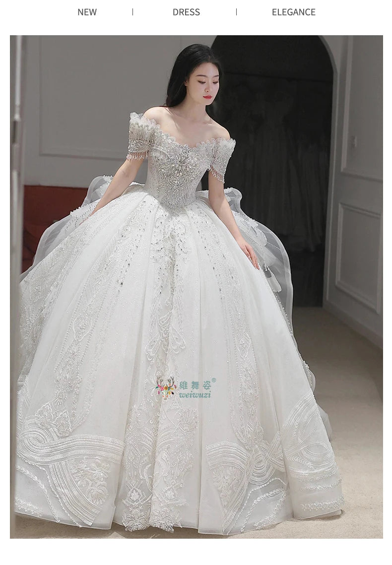 High End Quality Princess Dresses Ball Gown Crystal Heavy Beading 2025 Luxury Bridal Wedding Off Shoulder Main Wedding Dress