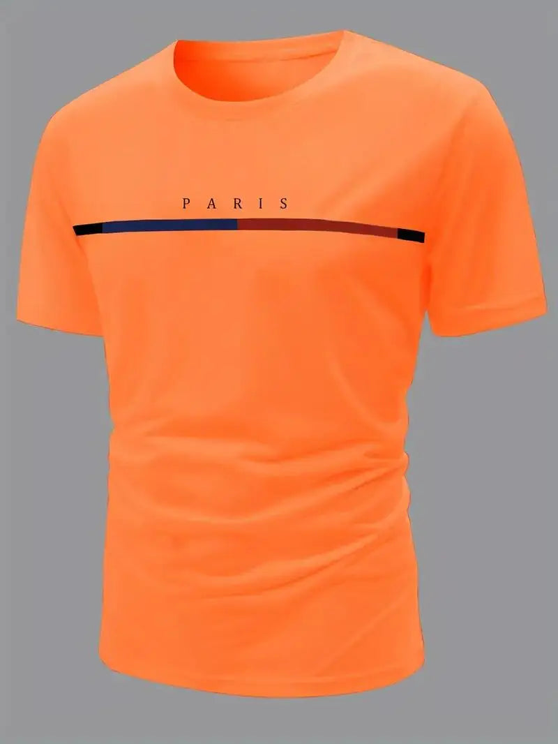 Paris Theme Pattern Print Men's Comfortable Cotton T-shirt, Pattern T-shirt Men's Summer Wear, Men's Clothing